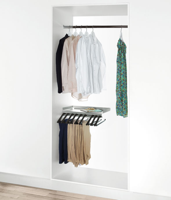 Ausziehbare Hose Kleiderbügel Geeignet for Kleiderschrank-Tiefe 47cm Schrank herausziehen Hosen-Rack 9 Schal Halter-Aufhänger-Schiene Weiß-Rechts-Installation